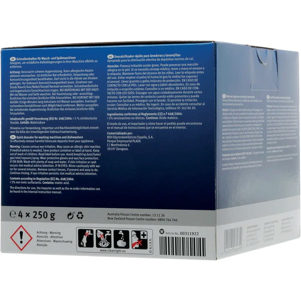 Siemens afkalker til vaskemaskine og opvaskemaskine 00312331 (4 x 250 g)