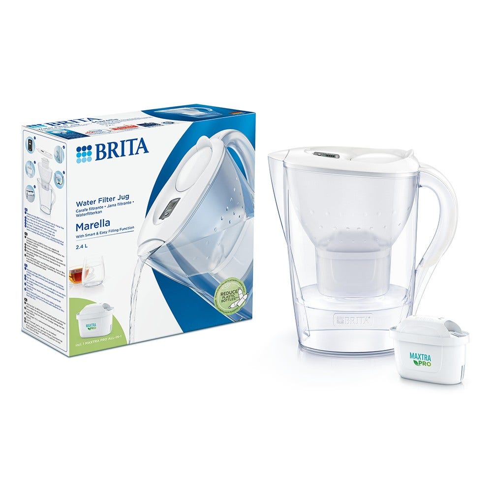 BRITA vandfilterkande 2,4 L Marella + AllSpares vandfilter 6-pak (filtrerer PFAS)