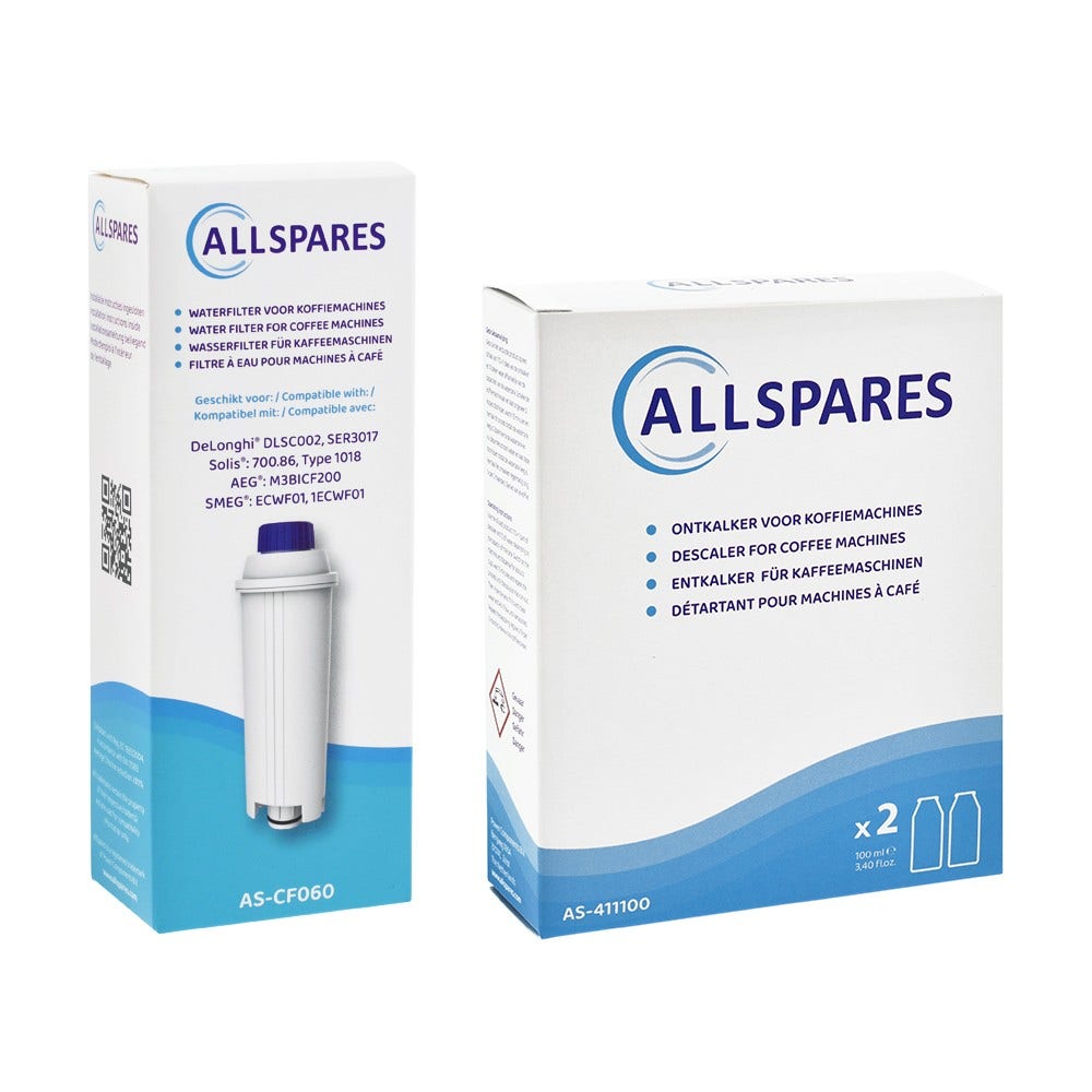 De’Longhi vedligeholdelsessæt til kaffemaskine: vandfilter + afkalker (2 x 100 ml) egnet til De’Longhi