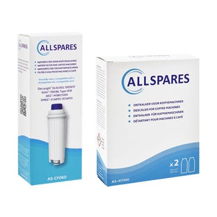 De’Longhi vedligeholdelsessæt til kaffemaskine: vandfilter + afkalker (2 x 100 ml) egnet til De’Longhi