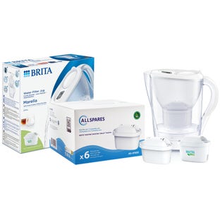 BRITA vandfilterkande 2.4L Marella + AllSpares vandfilter 6-pak (filtrerer PFAS)