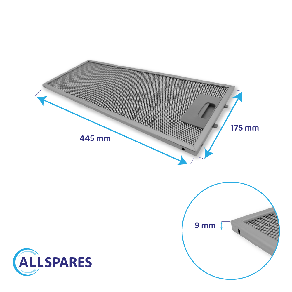 Metalfilter 445 x 175 mm egnet til Pitsos 352813 / 00352813