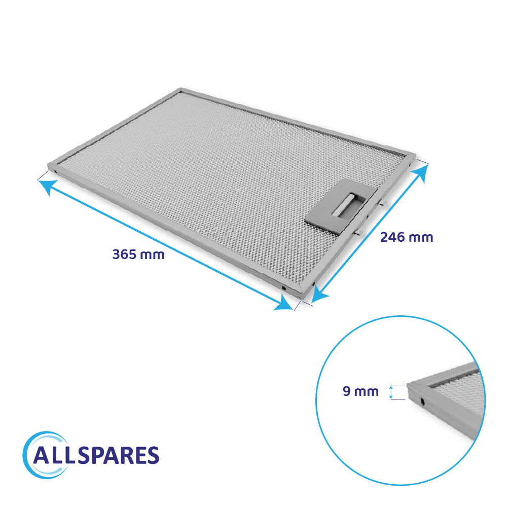 Metalfilter 365 x 246 x 9 mm egnet til Pelgrim 88019355 / 23865