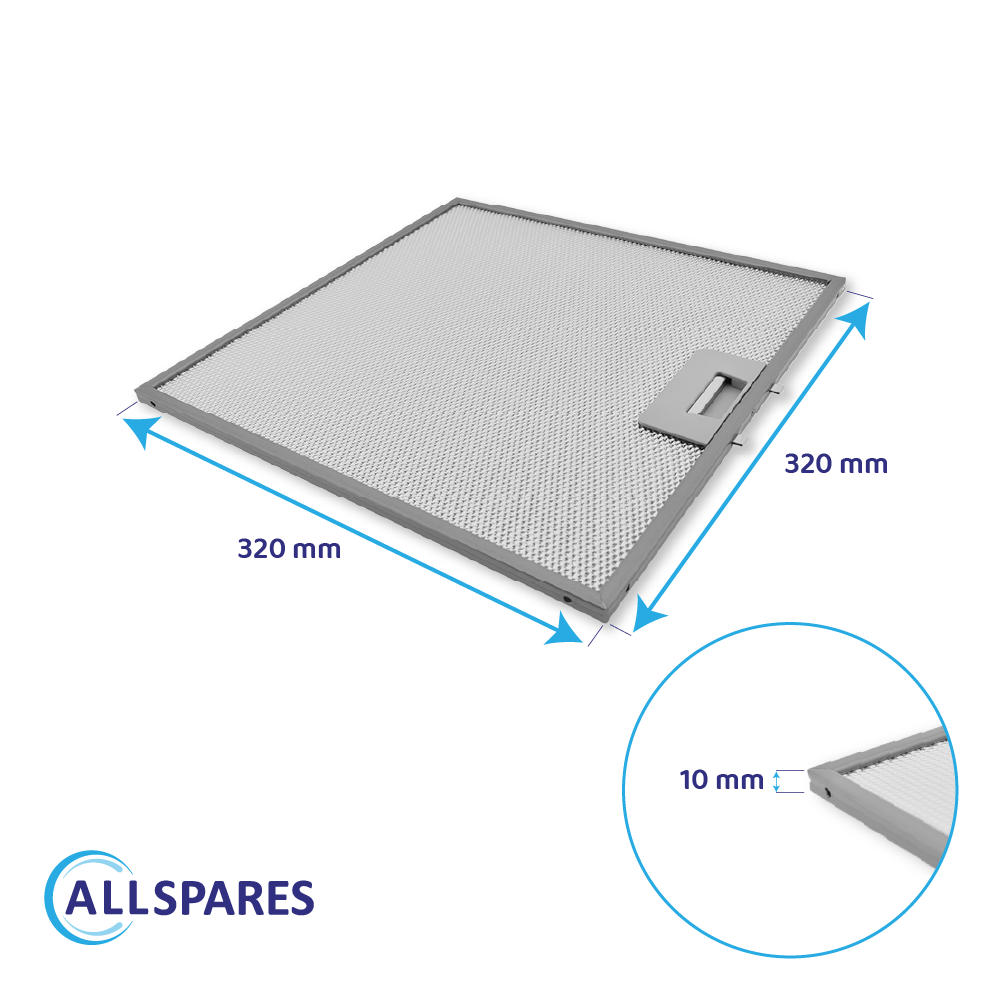 Metalfilter 320 x 320 x 10 mm egnet til Bauknecht 481248058144