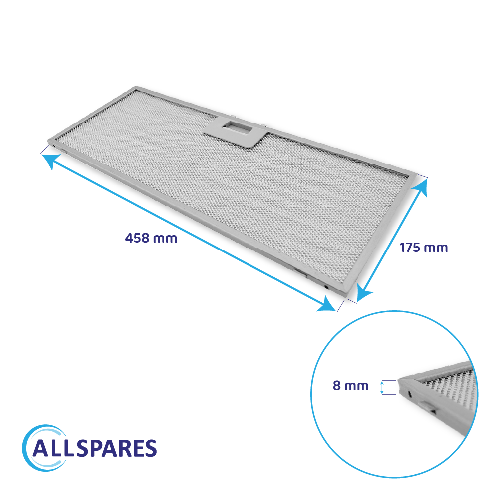 Metalfilter 458 x 175 x 8 mm egnet til Elica GF03FB