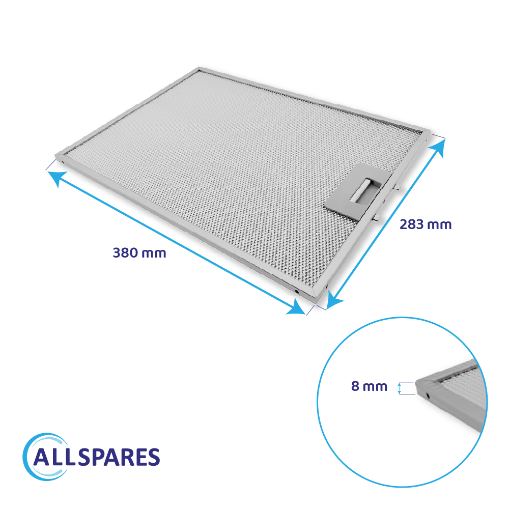 Metalfilter 380 x 283 x 8 mm egnet til Siemens 422872 / 00422872