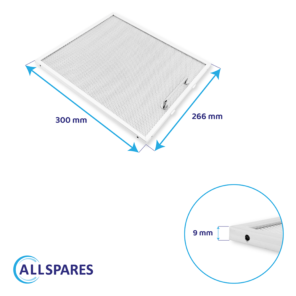 Metalfilter 300 x 266 x 9 mm egnet til Whirlpool 481948048172