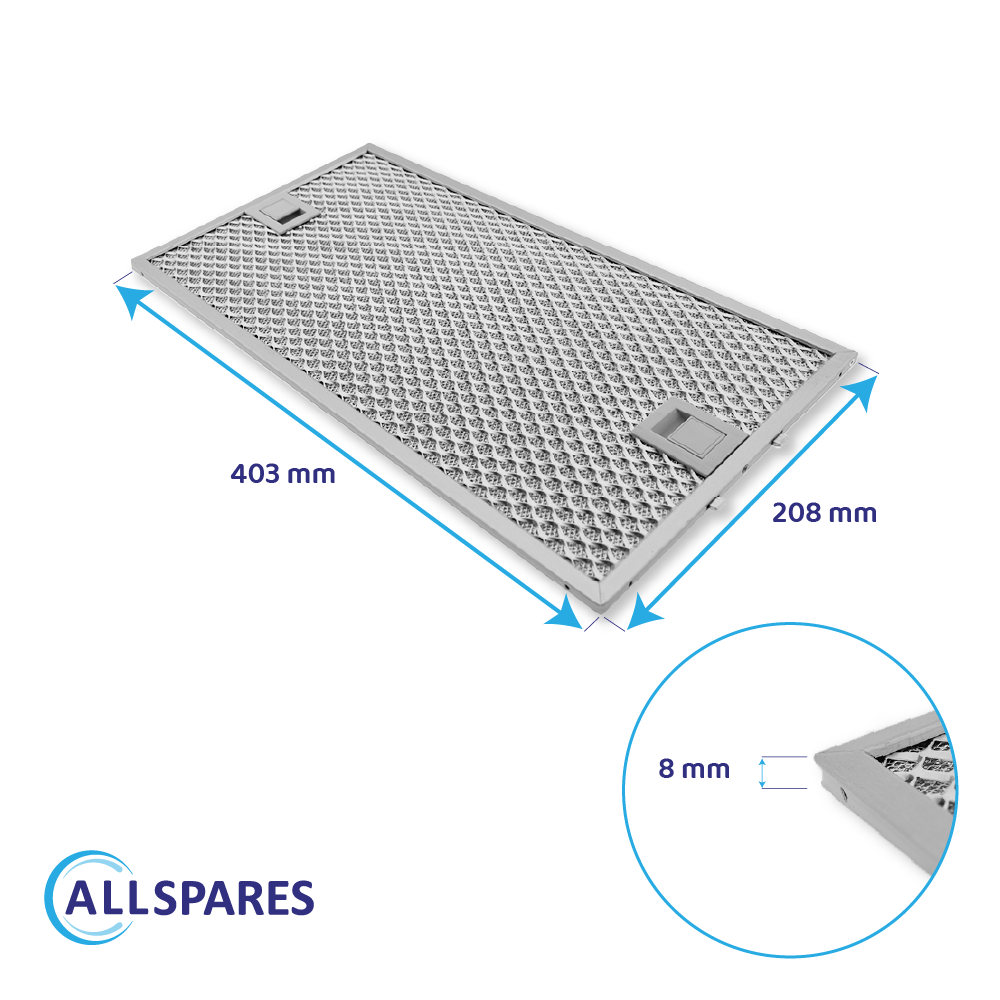 Metalfilter 403 x 208 mm egnet til Bosch 434107 / 00434107 (bagside)