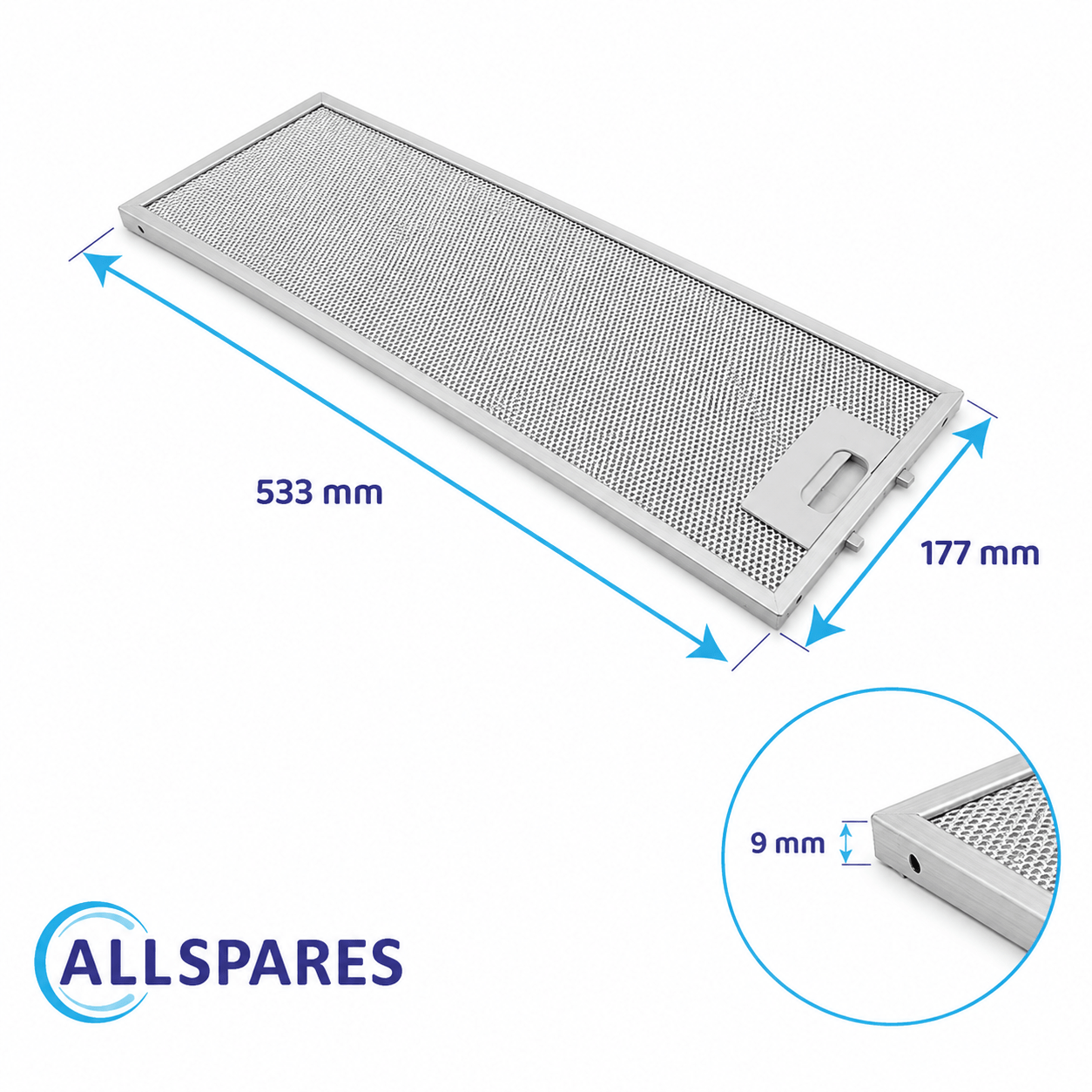 AllSpares metalfilter 532 x 176 x 9 mm 481248058305 / GF023B