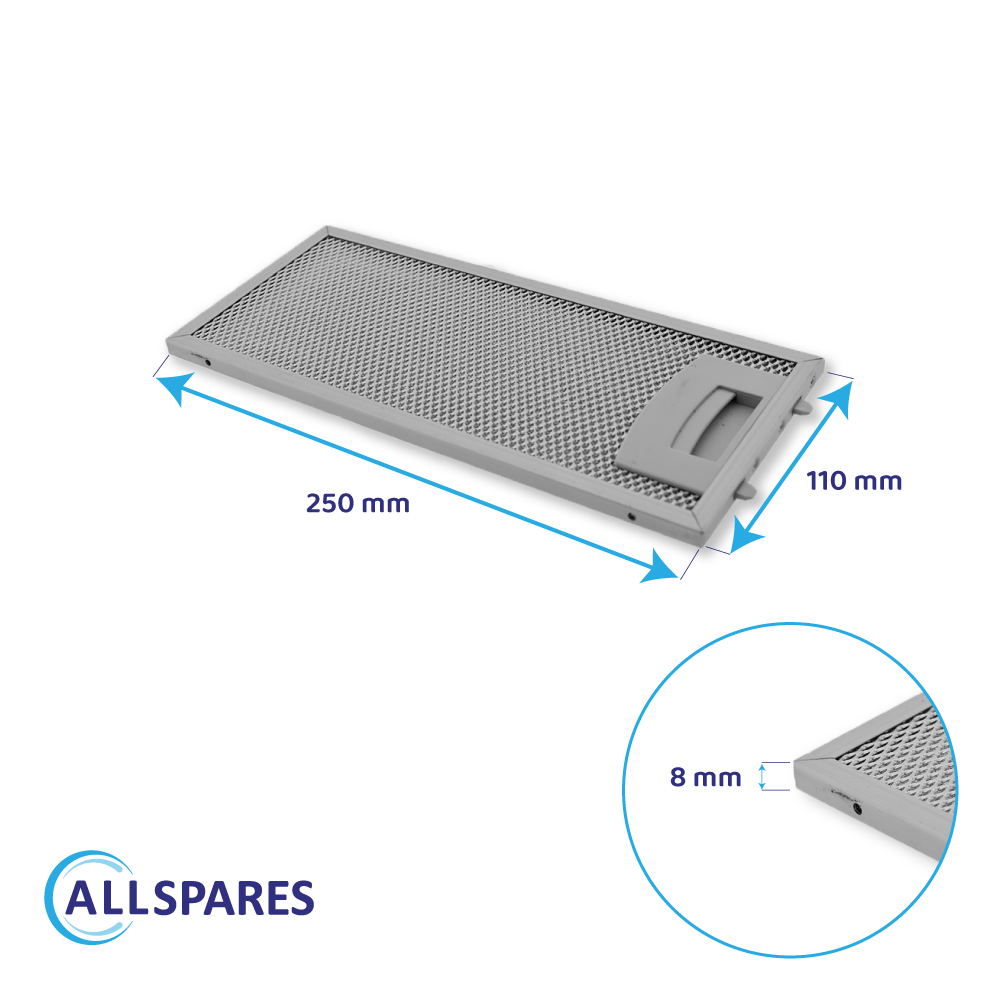 Metalfilter 250 x 110 mm egnet til Balay 11022470