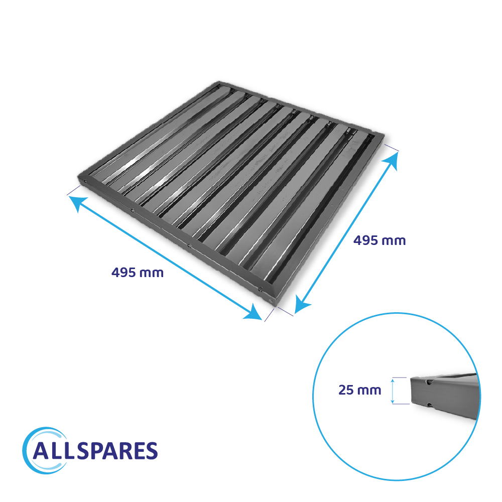 Lamelfilter 495 x 495 x 25 mm til storkøkken-emhætte