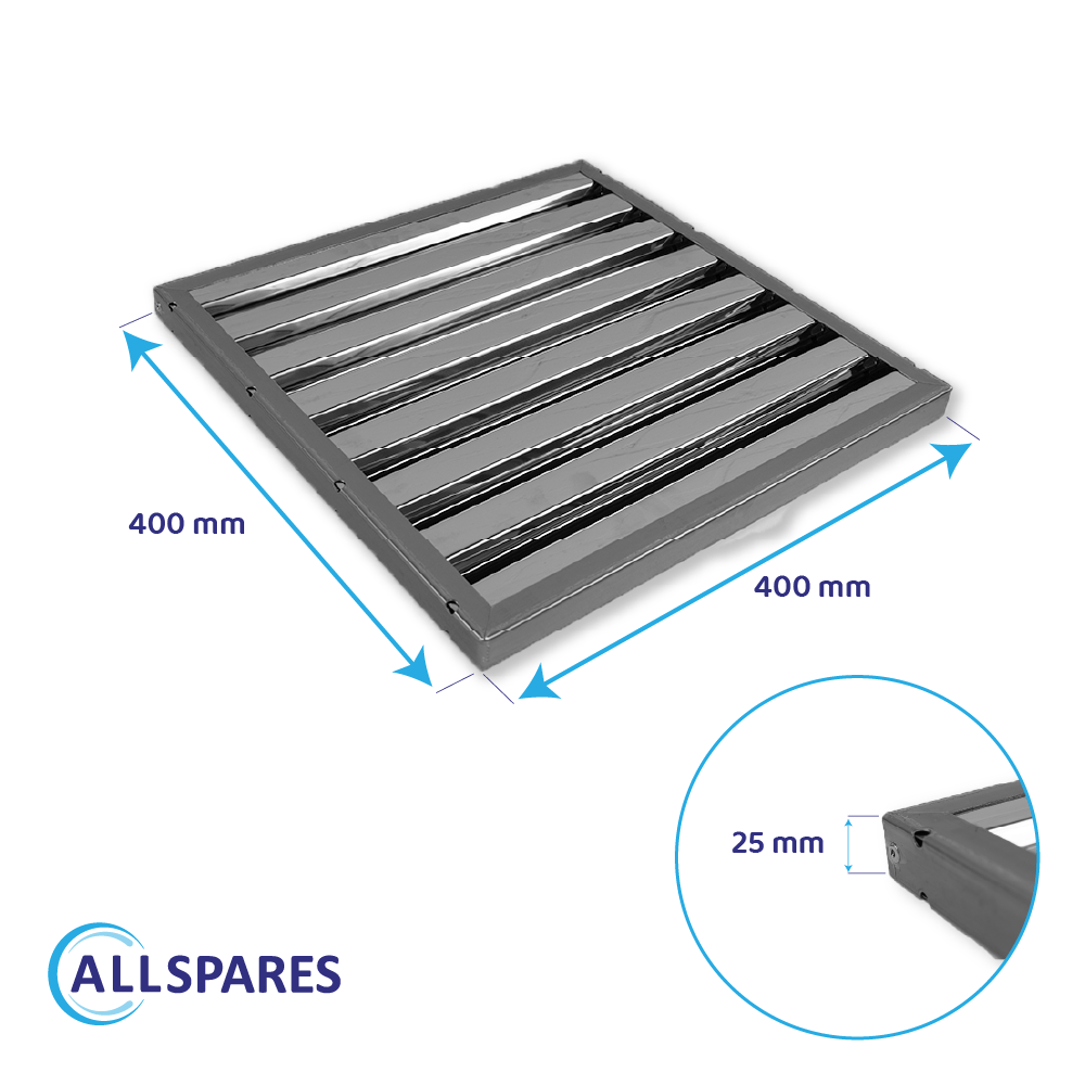 Lamelfilter 400 x 400 x 25 mm (type B) til storkøkken-emhætte