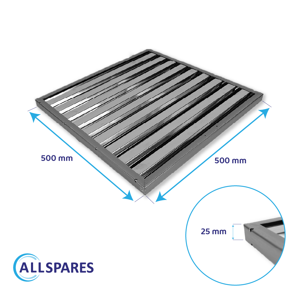 Lamelfilter 500 x 500 x 25 mm (type B) til storkøkken-emhætte