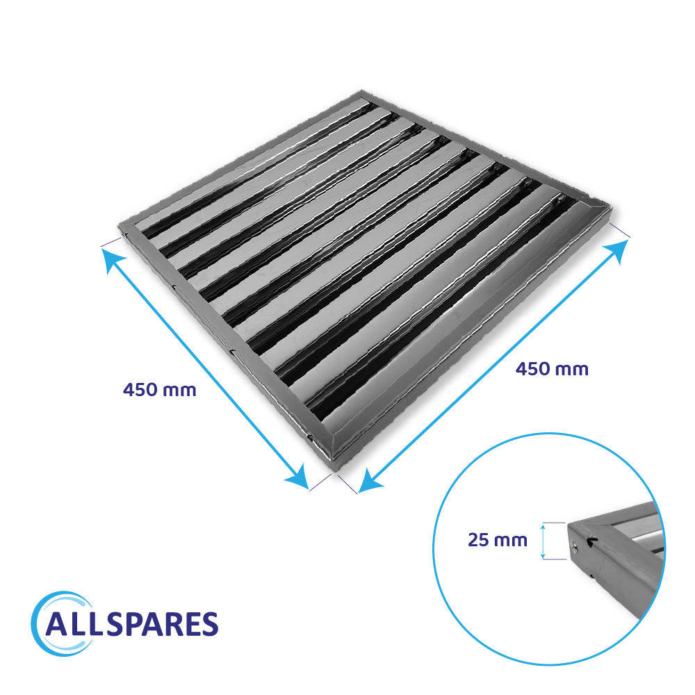Lamelfilter 450 x 450 x 25 mm til storkøkken-emhætte
