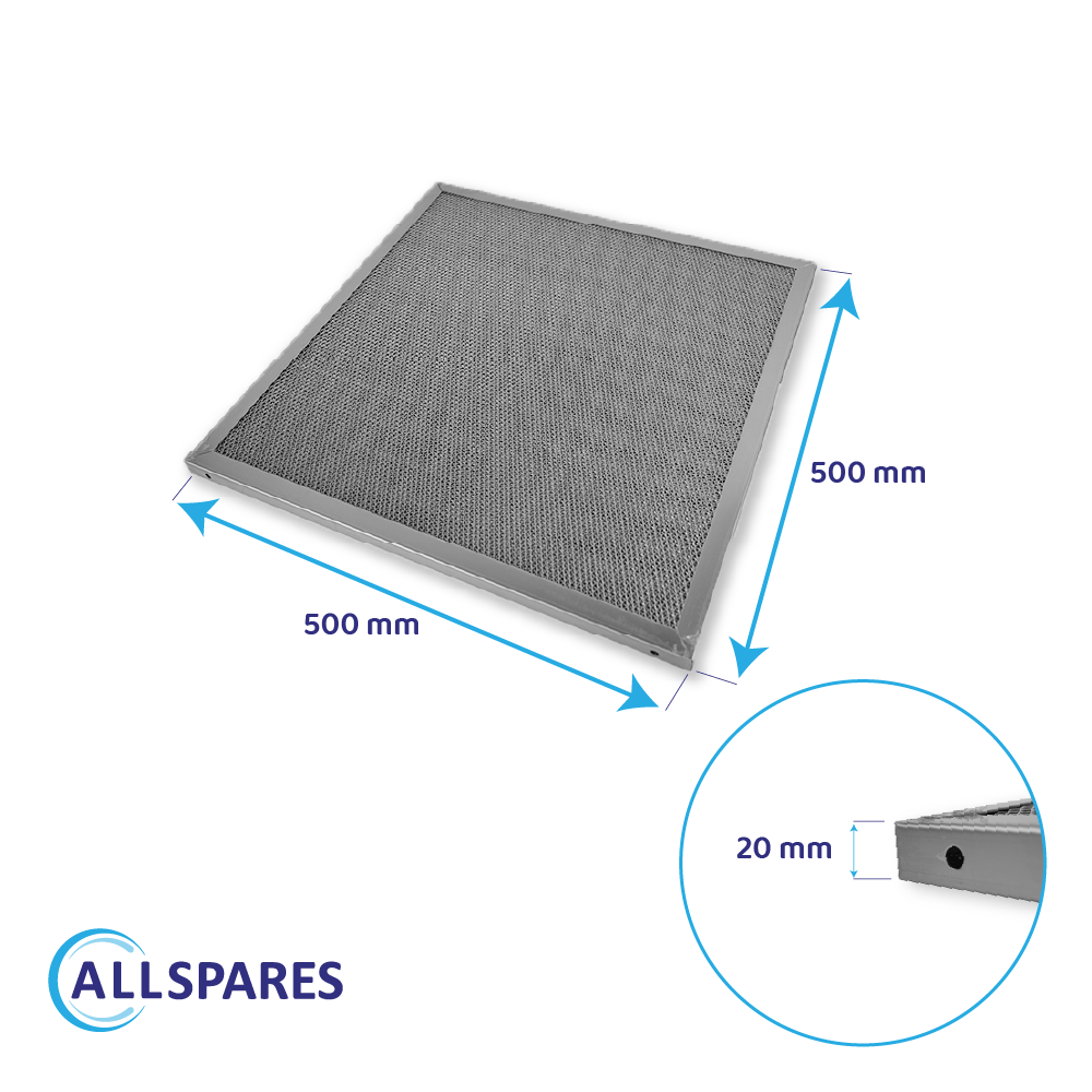 Rustfrit stål netfilter 500 x 500 x 20 mm til storkøkken-emhætte