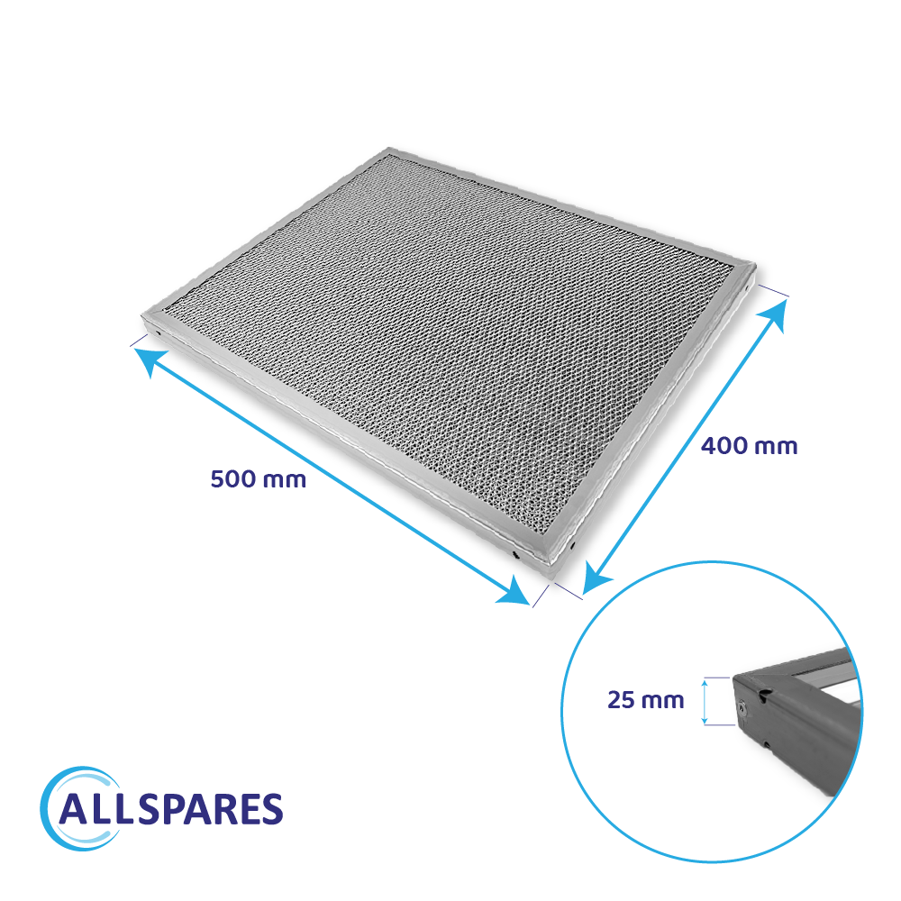 Rustfrit stål netfilter 500 x 400 x 25 mm til storkøkken-emhætte