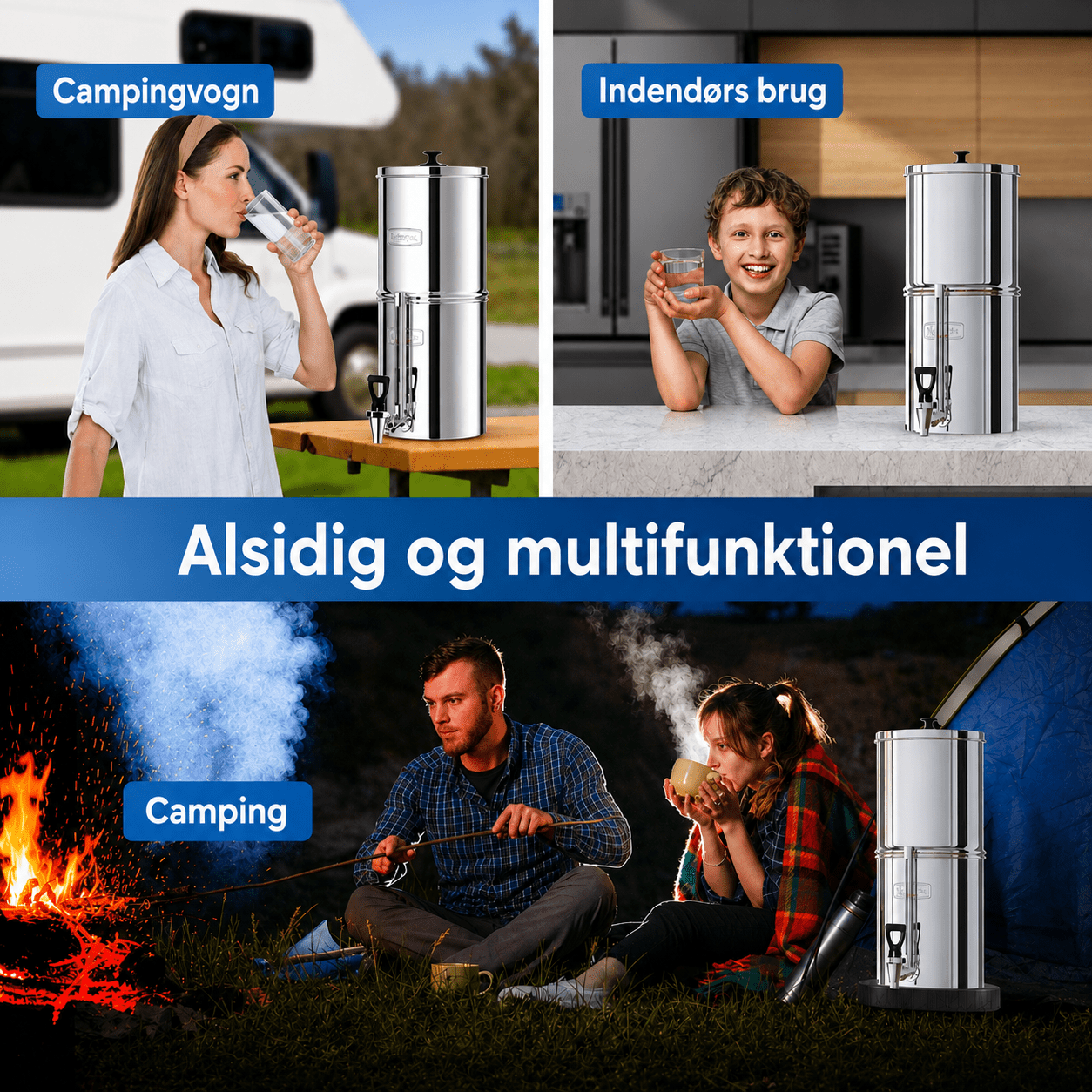 Tyngdekraft vandfiltersystem i rustfrit stål (8,5 l) inkl. 2 kulfiltre og 2 fluorfiltre