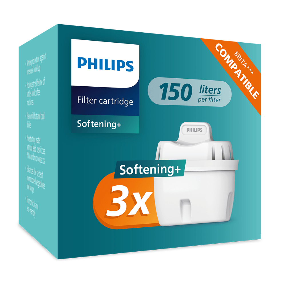 Philips Softening+ vandfilter 3-pak (filtrerer PFAS) kompatibel med BRITA Maxtra+