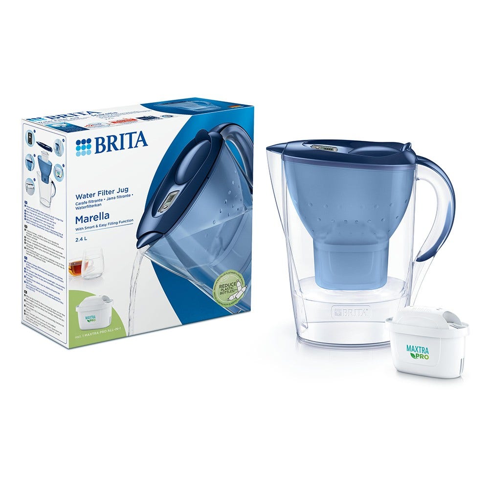 BRITA Marella glaskande med vandfilter Blå 2,4 L + MAXTRA PRO vandfilter 1051119 (filtrerer PFAS)