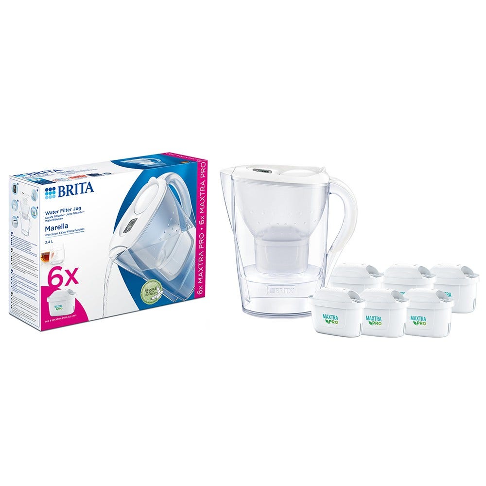 BRITA Marella glaskande med vandfilter 2,4 L + 6 MAXTRA PRO vandfiltre 1051132 (filtrerer PFAS)