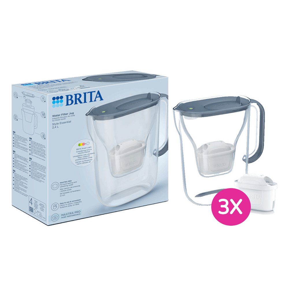BRITA Style Essential Vandfilterkande 2.4L Stenblå + 3 BRITA MAXTRA PRO Vandfilter 1058103