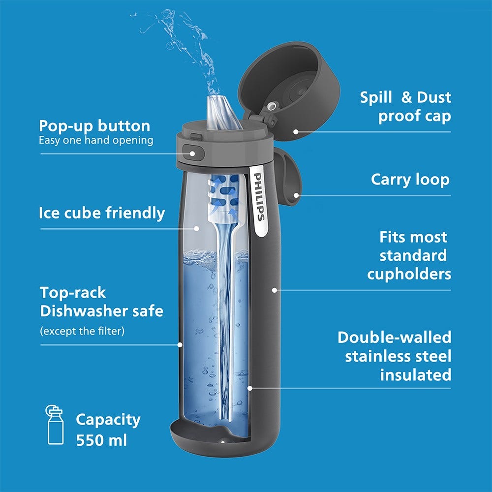 Philips GoZero Daily isoleret drikkeflaske (550 ml) grå AWP2771GRR