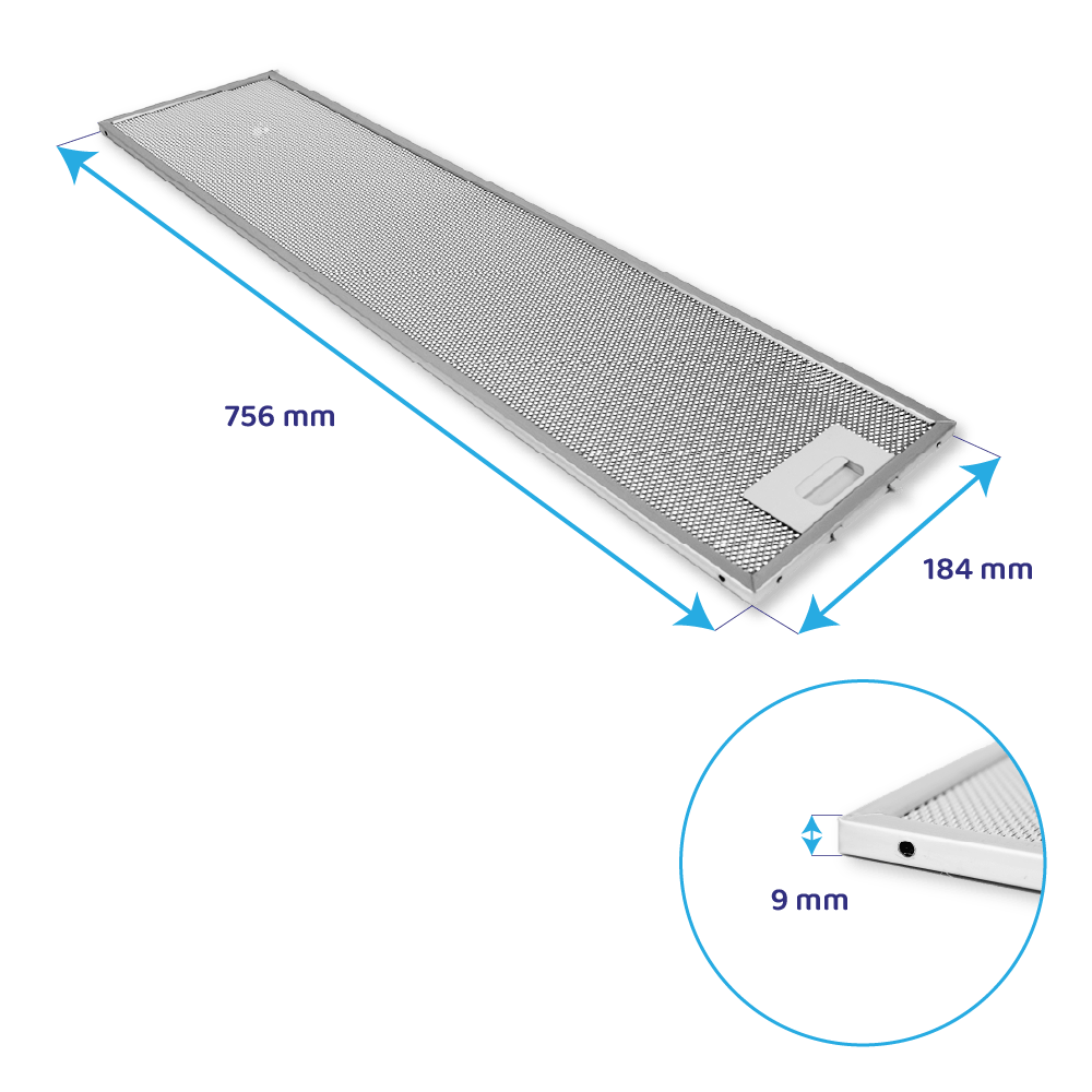 Metalfilter 756 x 184 mm egnet til Samsung DG81-02611A