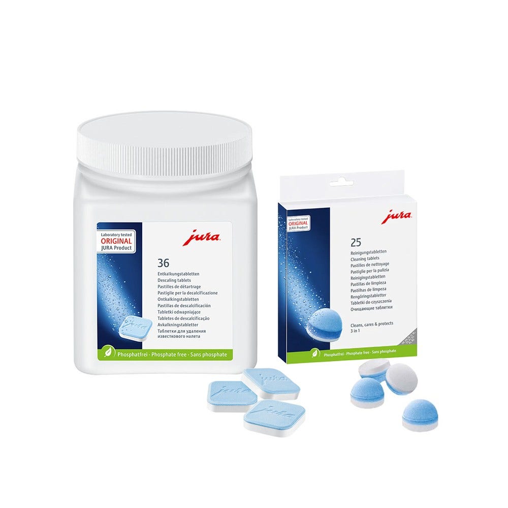 Jura vedligeholdelsessæt til kaffemaskine: afkalkningstabletter + rengøringstabletter
