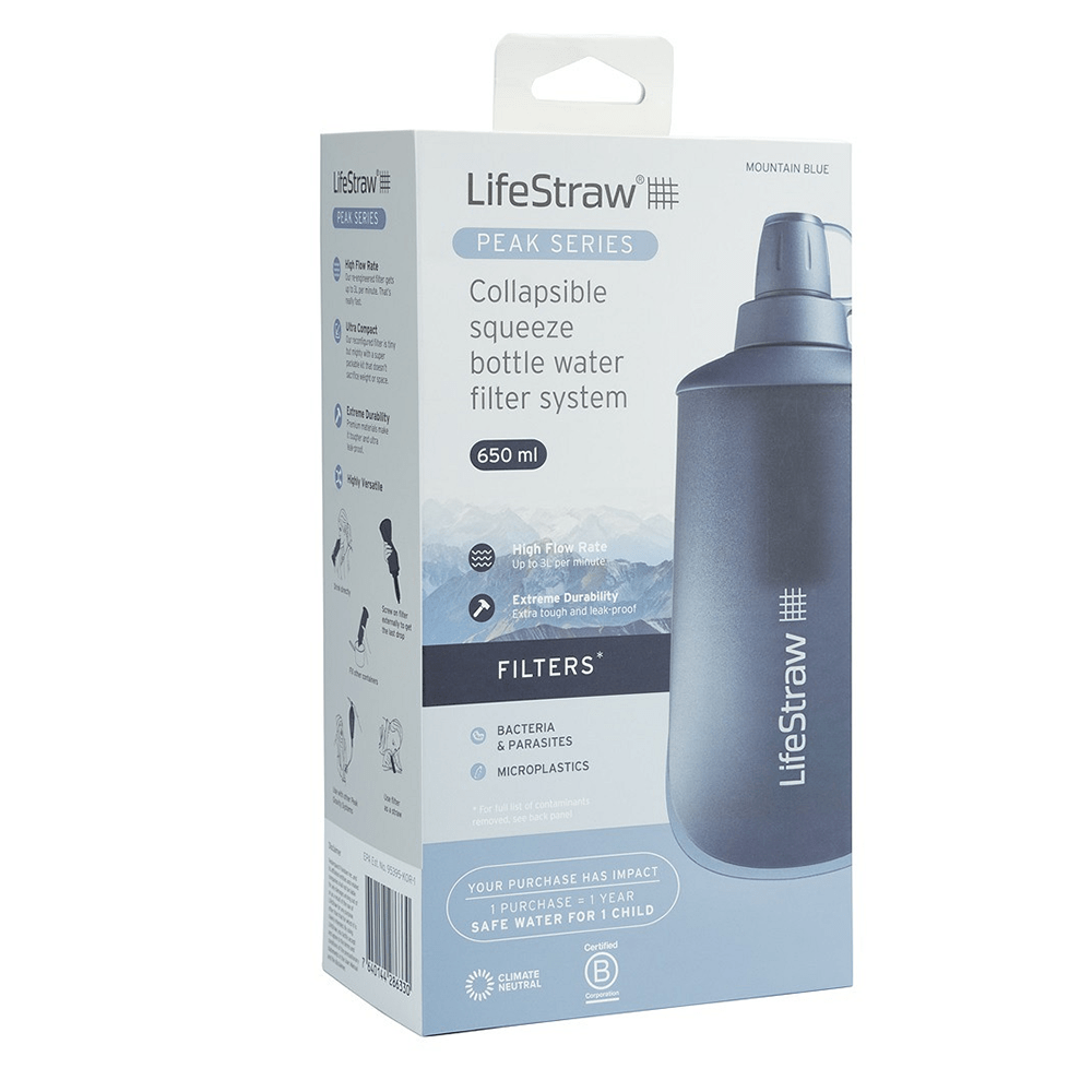 LifeStraw Peak Series Sammenfoldelig Klemmeflaske 650ml Bjergblå
