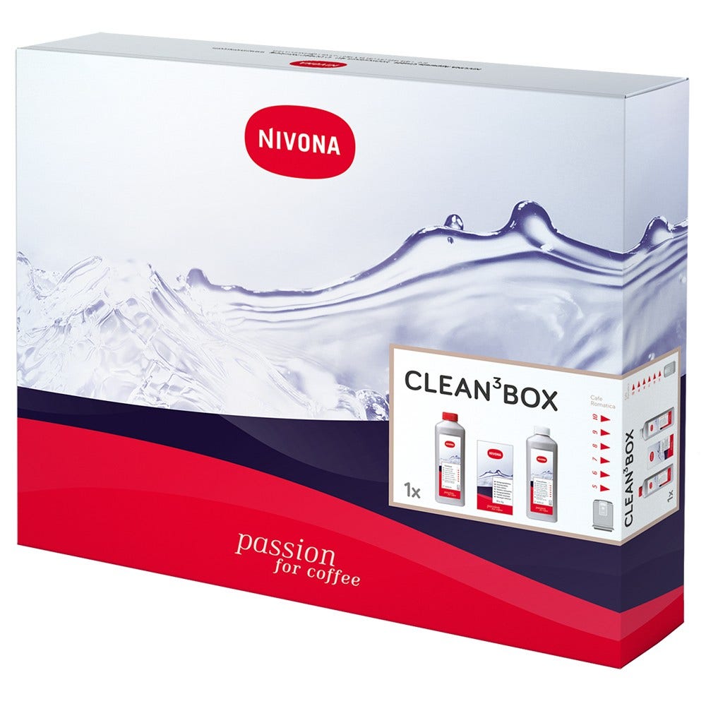 Nivona CLEAN³BOX vedligeholdelsessæt til kaffemaskine: afkalker + rengøringstabletter + rengøringsmiddel til mælkesystem
