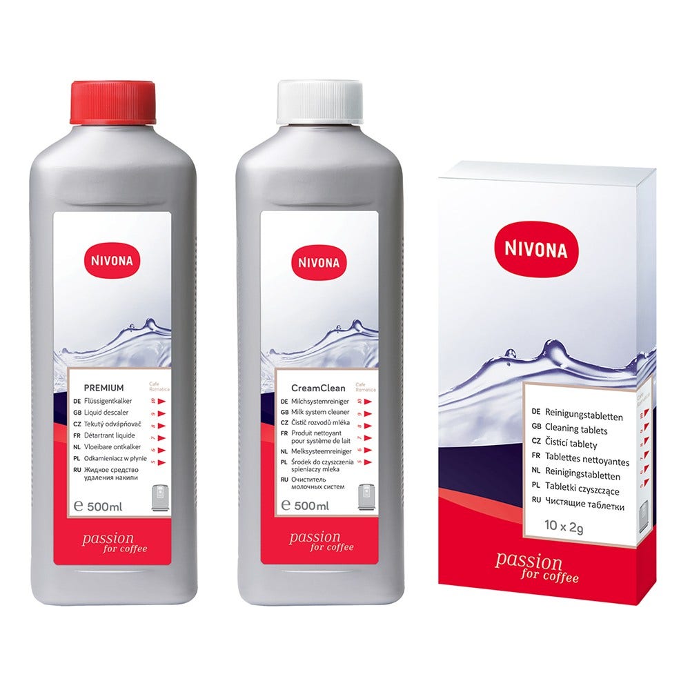 Nivona CLEAN³BOX vedligeholdelsessæt til kaffemaskine: afkalker + rengøringstabletter + rengøringsmiddel til mælkesystem