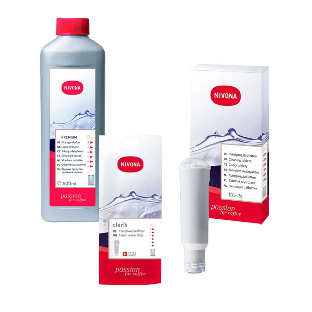 Nivona vedligeholdelsessæt til kaffemaskine: afkalker + rengøringstabletter + vandfilter